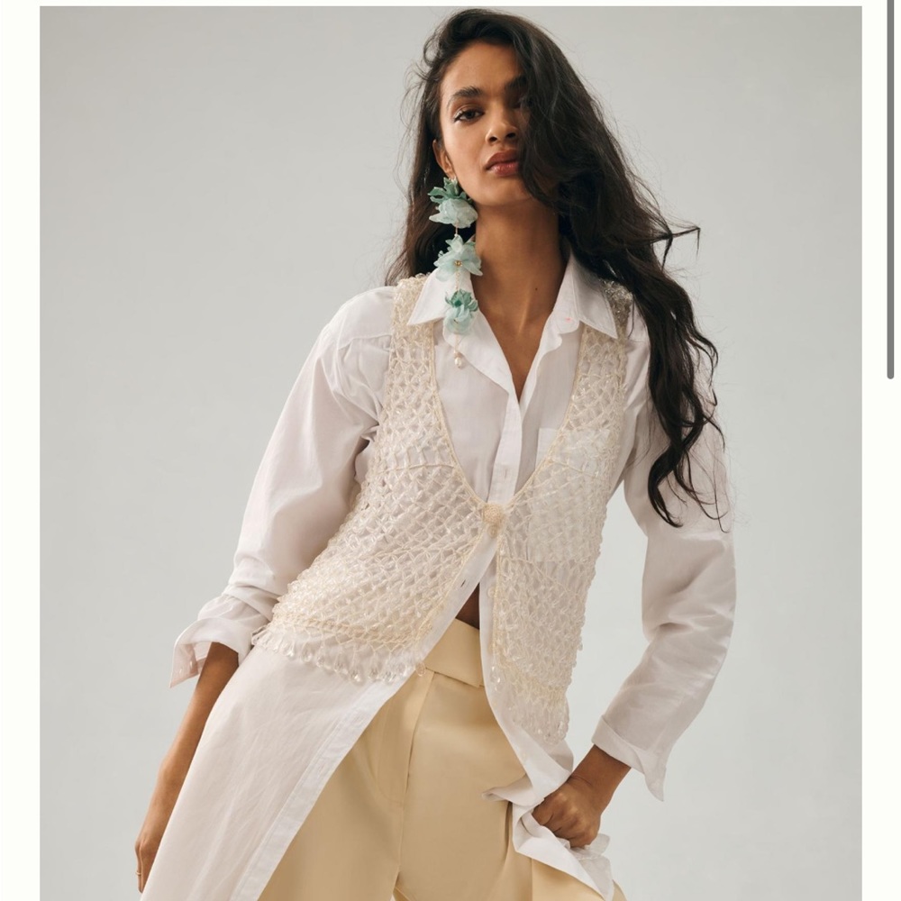 NWT Anthropologie Beaded Crochet Vest